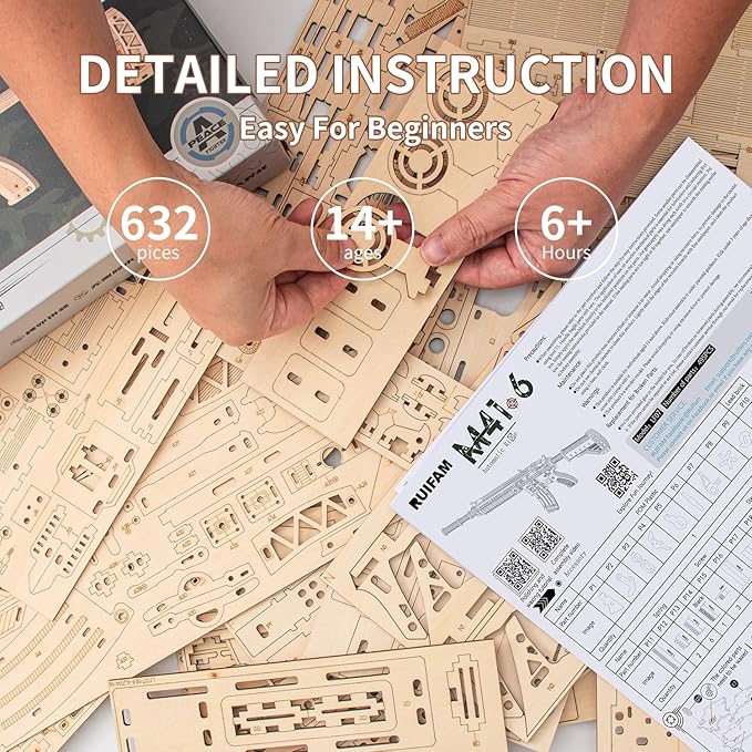 3D Wooden Puzzles for Adults, 3D Puzzle Model Rubber Bands Gun Toys Building Kits, DIY Wood Crafts Cool Toy Hobbies for Men Women, Creative Assembly Gifts