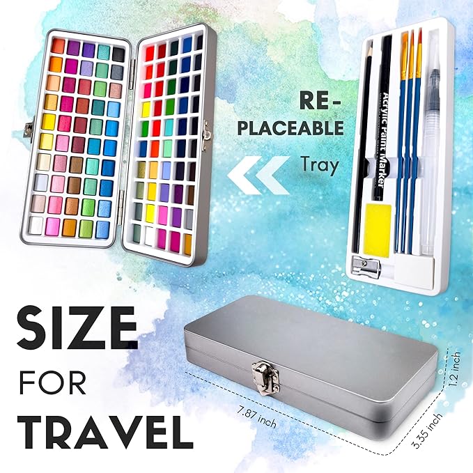 Watercolor Paint Set 100 Colors, Travel Watercolor Set with Portable Carrying Case, Papers, Brushes and Accessories, Ideal for Artists, Amateur Hobbyists and Painting Lovers