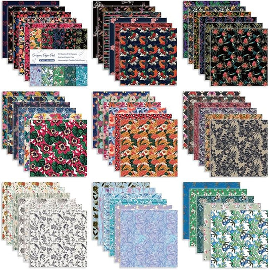 Origami 6x6 Paper Kit 150 Sheets 50 Vivid Colors Double Sided Same Printed Traditional Patterns Square for Arts Crafts Projects Japan traditional Chiyo Japanese Chiyogami