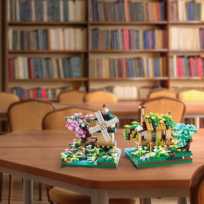 Sakura Tree House Plant Micro Block Building Set,Friendship Windmill Model Construction Set,1200 PCS for Adults and Kid