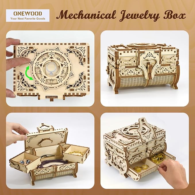 3D Wooden Puzzle for Adults Music Box – DIY Mechanical Treasure Chest with Hidden Compartments, Jewelry Storage & Melody, Decorative for Christmas or Birthday
