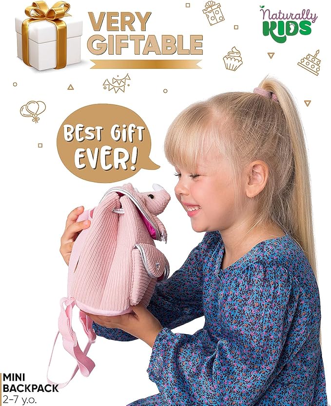 Pink Dinosaur Triceratops Mini Backpack for Kids, Mini Backpack for Toddler Girls, Gift for 2 3 4 5 Year Old Girl Boy