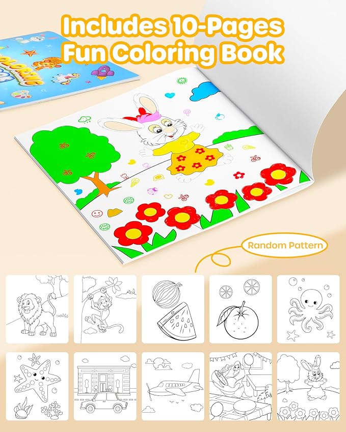 D-FantiX 36 Colors Washable Markers for Kids, Stamp Markers Coloring Set with Coloring Books and Stand Portable Box, Back to School Supplies for Girls Boys, Kids Road Trip Activities