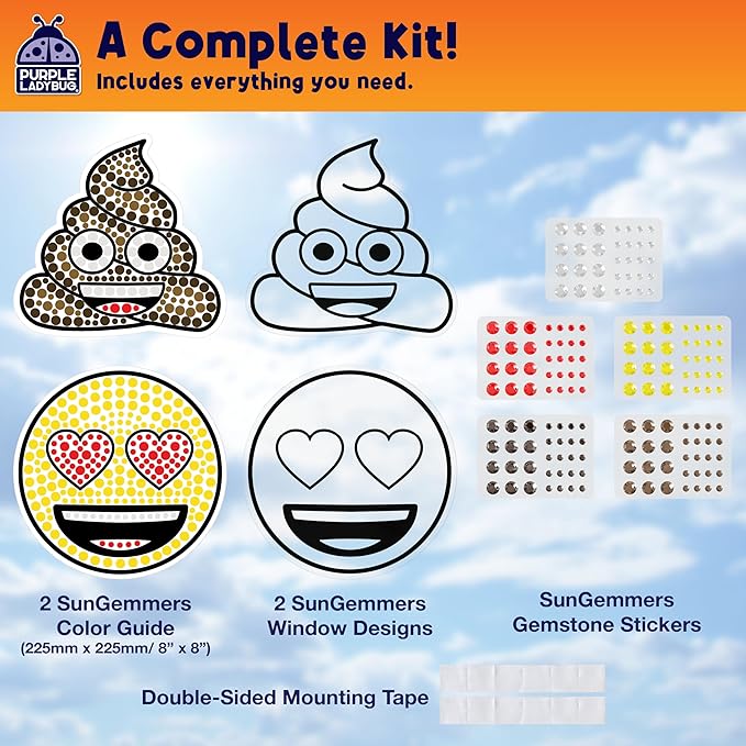 SUNGEMMERS DIY Gemstone Craft Kit – Emoji Poo & Love Designs - Arts and Crafts for Kids Ages 6-12 Girls & Boys - Suncatcher Kit for Girls Birthday Gifts, Summer Toys, Window Diamond Art