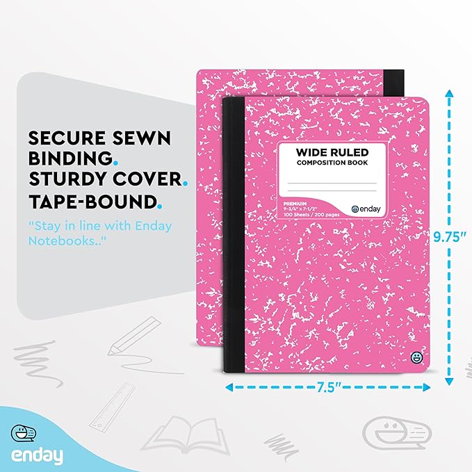 Composition Notebooks Wide Ruled Paper Bulk, Hard Cover Composition Notebook, Premium Lined Composition Books, 100 Sheets Ruled Notebook (48 Pack) - by Enday