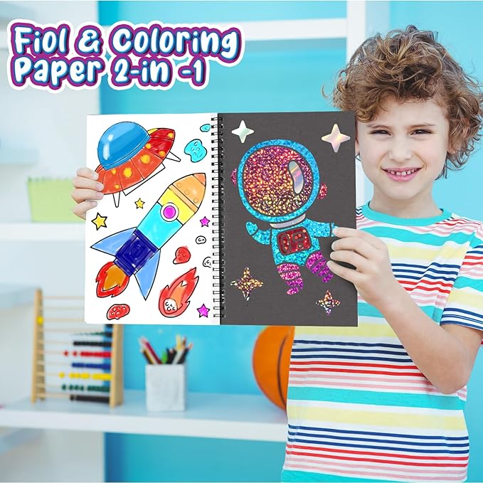 Art & Craft Activity,Foil Craft Outer Space DIY Art Fun Kits,No Mess Creative Foil Art Kits Set Drawing Game for Kids,Birthday Gifts Craft Supplies Travel Toys for Girls Boys Ages 4 5 6 7 8 9 Year Old