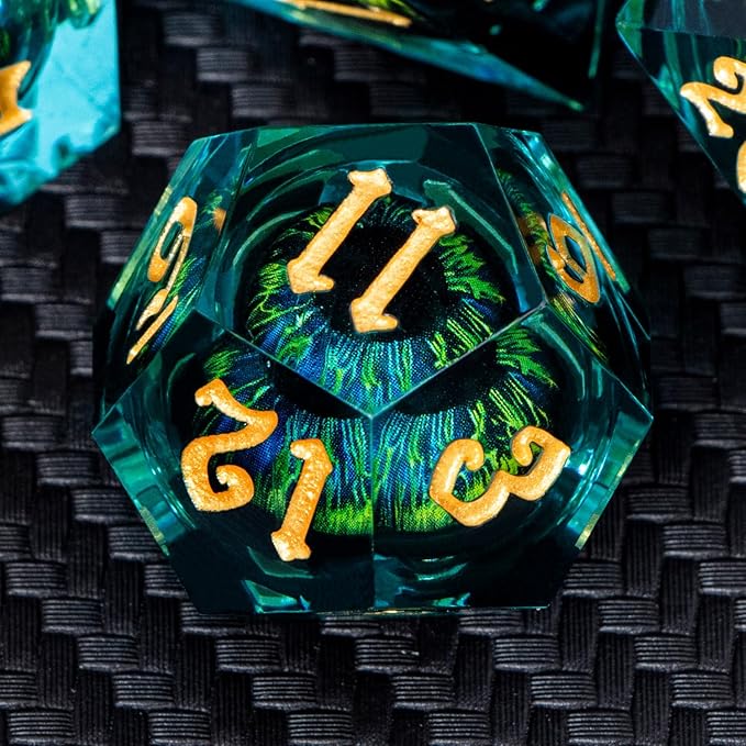 ARUOHHA DND Resin Dice Dragon Eye Dice Liquid Core Red Sharp Edged Dice Set with Gift Box, Polyhedral D and D Dice Set Role Playing Game D20 D12 D10 D8 D6 D4