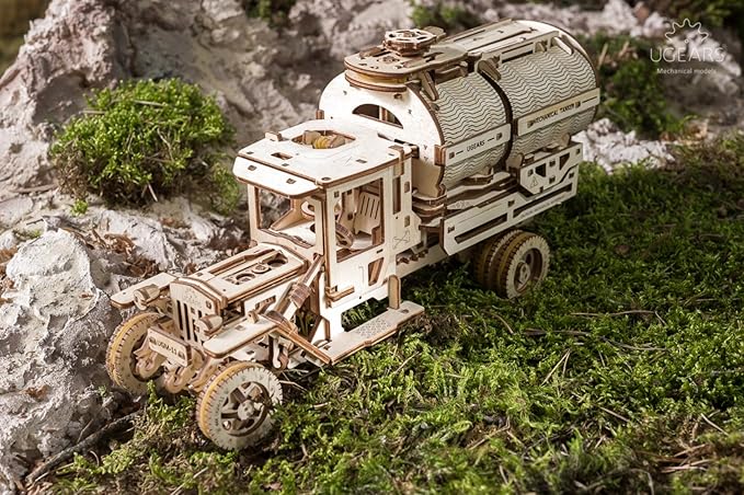 Ugears Tanker Mechanical Model Kit - DIY 3D Wooden Puzzles for Adults Truck with Working Engine - Moving 3D Puzzle Building Kits with Can Holder - Adult Puzzle Gift for Fathers Day - 594 Pcs