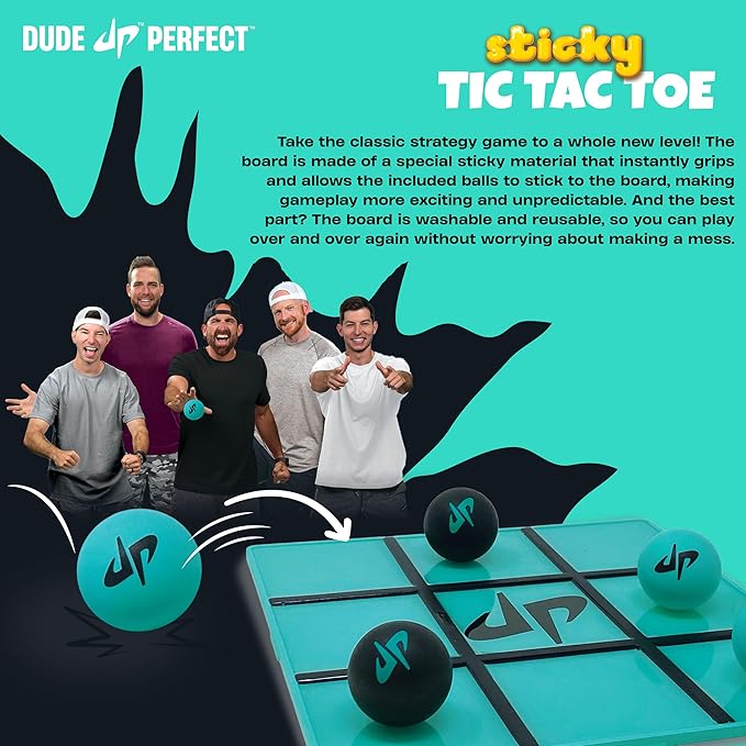 Dude Perfect Sticky Tic Tac Toe, Kids Tabletop Activity, for Family Game Night, Perfect for a Gift and Parties, 2 Players, Ages 4+