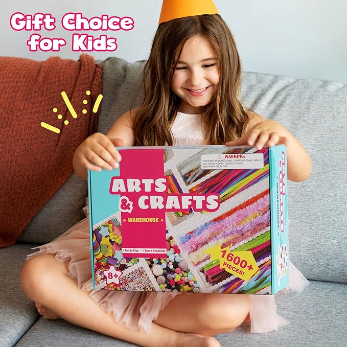 rowood Arts and Crafts for Kids,Craft Supplies for Kids Ages 4 5 6 7 8 9 10 11&12,DIY Craft Box Art Kit Warehouse Project Birthday Christmas Gift for Girls and Boys