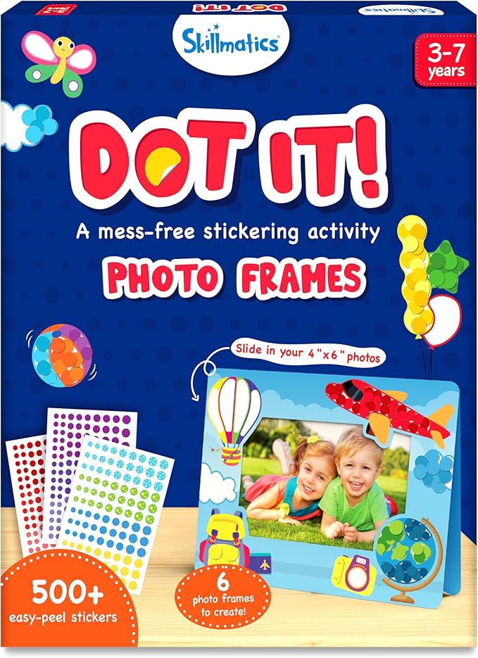 Skillmatics Dot It Sticker Art - Photo Frames, Mess-Free Fun for Kids, 500+ Stickers, Craft Kits, DIY Scrapbooking Activity, Travel Toys, Gifts for Boys & Girls Ages 3, 4, 5, 6, 7