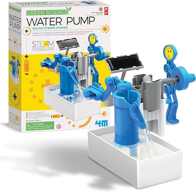 Green Science - Hybrid Solar Power Water Pump - Dual Power STEM Toys Educational Kit for Kids - Solar and Battery Operated Pumping System - Solar Robot - DIY Science Experiment Toy for Learning & Fun