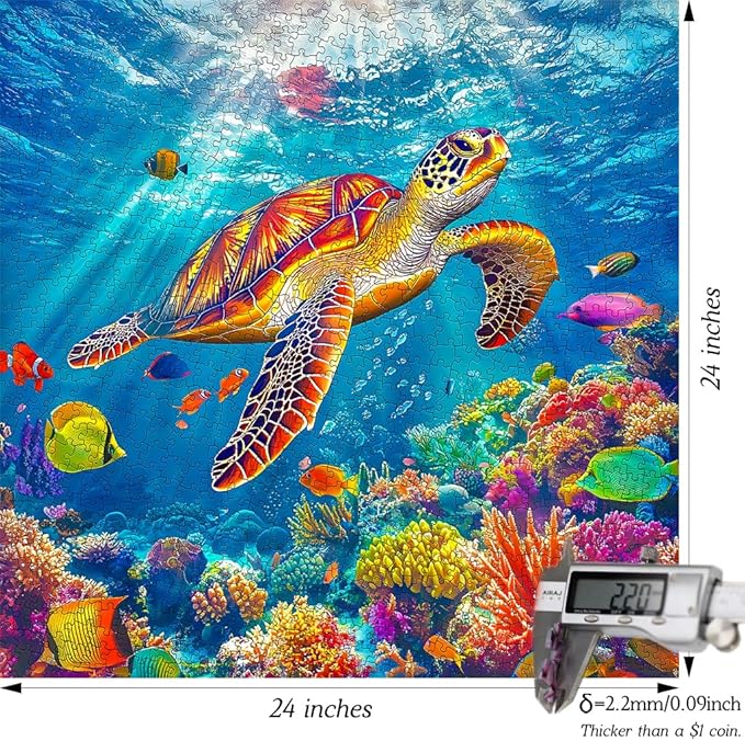 Bgraamiens Swimming Sea Turtle 1000 Piece Jigsaw Puzzle for Adults – Colorful Ocean Underwater Puzzle with Sea Life, Challenging and Relaxing Puzzle Game