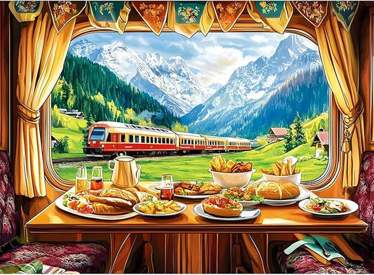 500 Piece Puzzle for Adult,Delicious Food Cartoon Jigsaw Puzzle for Adults Kids Seniors,Countryside Vintage Train Puzzle for Kids Ages 8-10 10-12,Challenging Puzzles Perfect for Game Nights,20.5*15 In
