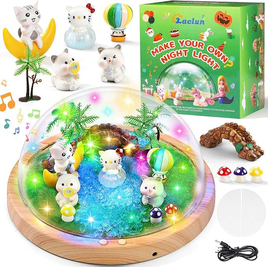 Laclun Make Your Own Music Night Light, Cat Toys for Kids, Crafts for Girls Age 3-8,DIY Cat Toy Kits 3 4 5 6 7 8 9 10 Year Old Girl Birthday Gift Ideas,Best Christmas Gifts for Girls(Kitten)