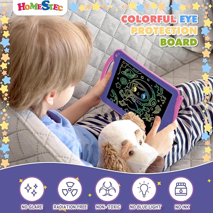 HOMESTEC Astrodraw Drawing Pad Toys, Colorful LCD Writing Tablet for Kids, Doodle Board for Toddlers 3 4 5 6 Years Old, Travel Sensory Space Toy for Boys Girls, Birthday Gift Idea (Purple/Pink)