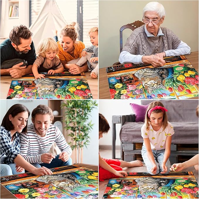 Puzzles for Adults 500 Pieces,Cute Cats Puzzle for Adults,Flower & Kittens Jigsaw Puzzles,Recyclable Cardboard Puzzles for Seniors Kids Teen,Puzzle for Family Game Nights, 20.5x15 in