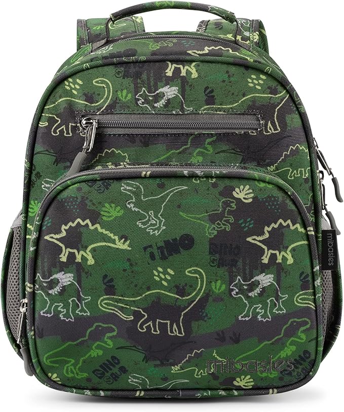 mibasies Toddler Backpack for Boys 2-4: Cute Kids Backpacks Boys - Preschool Kindergarten Backpack - Green Dinosaur