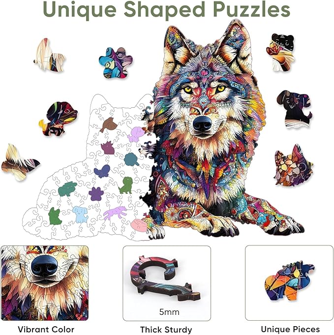 Ruikiyart Wooden Puzzles for Adults, 5MM 500 Pieces Wolf Family Wooden Jigsaw Puzzles, Animal Unique Shaped Puzzle Gifts for Adults and Kids on Thanksgiving,Family Puzzle Games (20.5"*16.1")