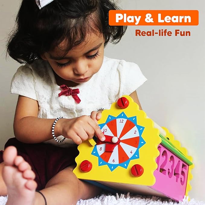 6-in-1 Wooden Shape Sorter for Toddlers 1 2 3+ Years | Educational Montessori Toy with Numbers, Shapes, Colors | Develops Fine Motor Skills | 100% Child Safe | Learning Gift for Kids