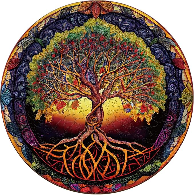 Wooden Puzzles for Adults - 100 Pieces Tree of Life Wooden Puzzle - Unique Animal Shape Wood Cut Puzzles - Eco-Friendly Home Office Decor (S-7.9 * 7.9in)