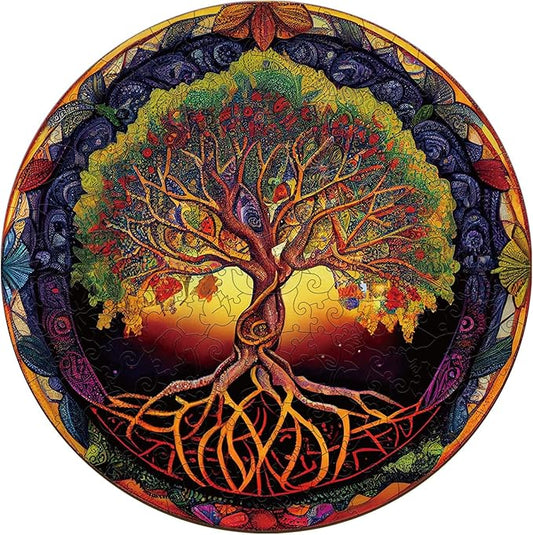 Wooden Puzzles for Adults, Tree of Life Wooden Jigsaw Puzzles for Adults, Wood Puzzles Adult, Unique Shape Wood Cut Puzzles, Birthday Gifts for Family Friend (L-13.6 * 13.6in-300 pcs)