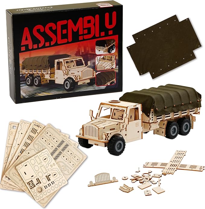 SIGHTEEDA Pull-Back Adventure Truck 3D Wooden Puzzle - 118 Pcs STEM Building Model Kit for Kids Ages 6-12 | All-Terrain Wheels & Removable Cover | Creative Gift for Kids & Teens