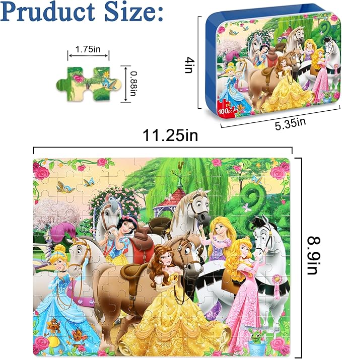 Puzzles for Kids Ages 4-8 100 Pieces Jigsaw Puzzles for Boys and Girls Educational Learning Puzzles in Metal Box