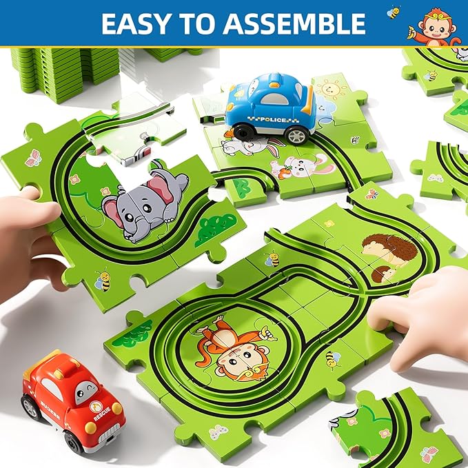Bennol Toddler Toys Gifts for 2 3 4 5 Year Old Boys, 56 Jigsaw Puzzle Race Track Car Set for Kids Toddlers 1-3 2-4 3-5 4-6, Puzzle Tracks Car Toys Gifts for 2 3 4 5 Year Old Boys Kids
