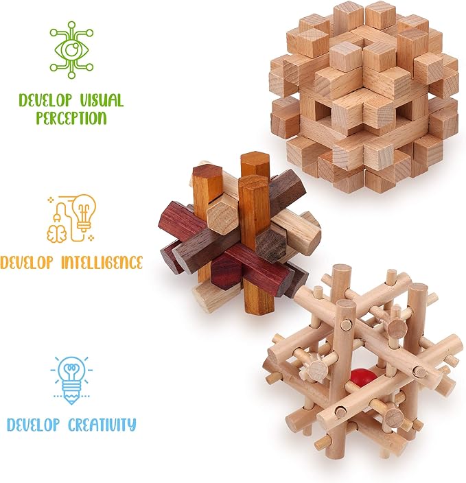 Sharp Brain Zone Wooden Brain Teaser Puzzles for Adults & Kids (Lock-a-Ball Puzzle)