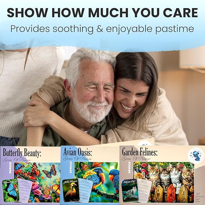QUOKKA 60 Pieces Dementia Puzzles for Elderly - 3SET Large Piece Puzzles for Seniors - 9 Memory Flashcards with Facts I 25 Discussion Prompts per Puzzle - Alzheimer's Activities Products for Elderly