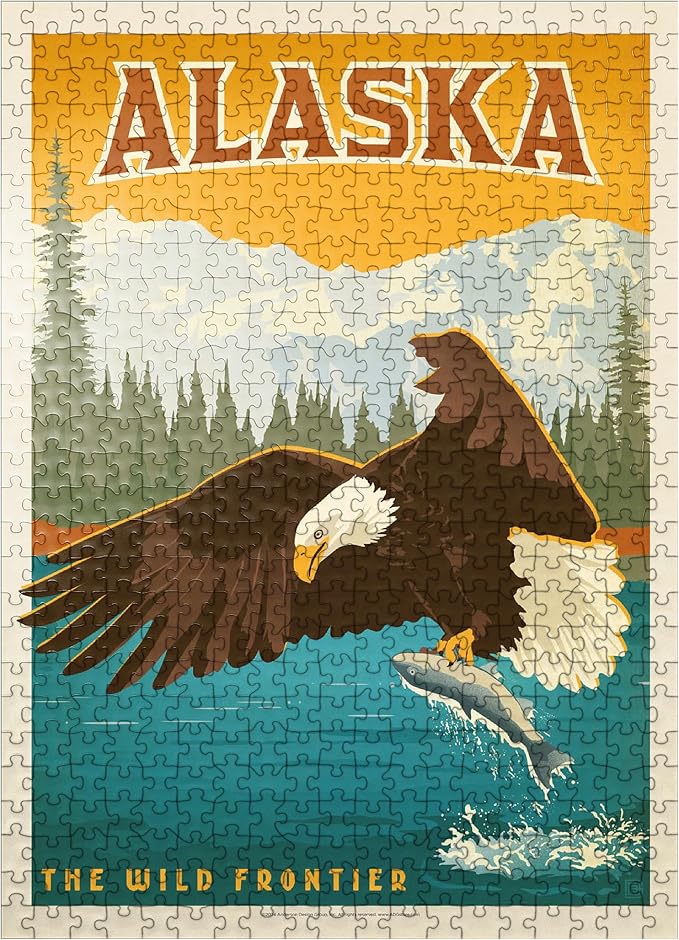 MyPuzzle Alaska: Eagle, Vintage Poster - Premium 500 Piece Jigsaw Puzzle for Adults