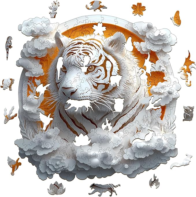 KAAYEE Wooden Puzzles for Adults, 3D Vision Effect Paper Tiger Wooden Jigsaw Puzzles 200pcs Unique Shape Advanced Wood Puzzle Adult, Birthday Fathers Family Game (M 11.4 * 11.4in)