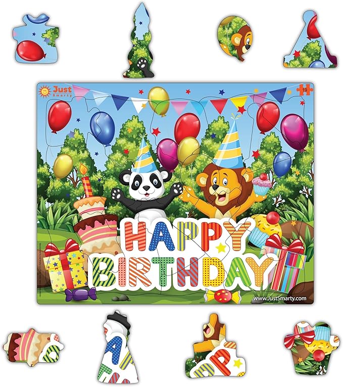 Just Smarty Happy Birthday Puzzles for Toddlers 1-3 | 19 Pieces Mini Puzzles | Birthday Puzzle for Boys and Girls | Preschool Puzzles | Kids Puzzles | 3-5 Years Toddler Birthday Gift | Shaped Puzzles