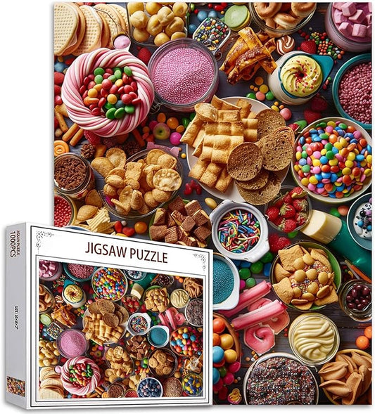 Tucocoo Delicious Snacks Jigsaw Puzzles for Adults 1000 Pieces, Colourful Candy Sweets Art Style Painting 27 x 20 inches DIY Puzzles for Home Decoration Gifts, Family Puzzle Perfect for Game Nights