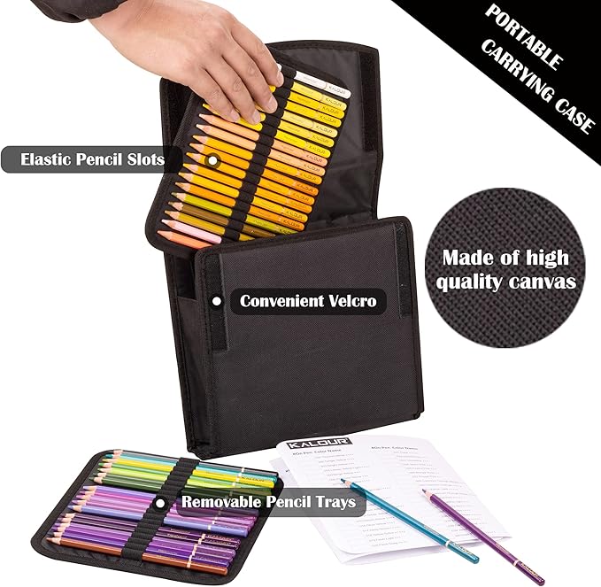 KALOUR Premium Watercolor Pencils, Set of 120 Colors,with Water Brush Pen,Portable Nylon Case,Numbered and Lightfastness,Water-soluble Colored Pencils for Adult Coloring,Water Color for Beginner Kids