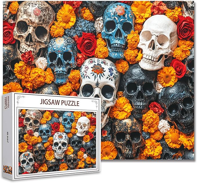 Tucocoo 1000-Piece Jigsaw Puzzle, Skull Art, Day of the Dead, 19.69 x 27.56 inches, Cardboard, 14+ Years, 1 Set, 1 Puzzle, 1000 Pieces, 1 Box, Perfect for Home Decor, Family Game Nights
