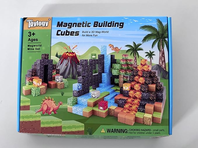 Dinosaur Toys Magnetic Blocks-Build Mine Magnet World Volcano Edition Kids Toy for 3+ Year Old Boys and Girls Building Blocks Toddler Toys Games Through Jurassic Learning Sensory Toy Gifts