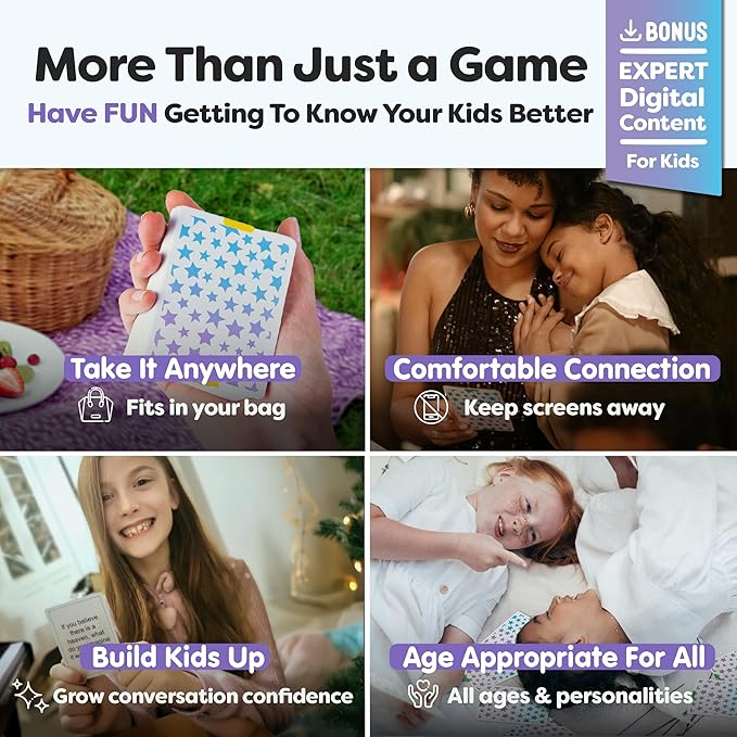 200 Kids Conversation Cards - Get Children to Enjoy Talking & Listening - Great for Road Trip & Family Dinners - A Way for Kids to Express Themselves