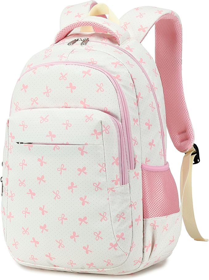 LEDAOU School Backpack for Girls Kids Bookbag Elementary Middle School Bag for 8-14 (Pink Bow)