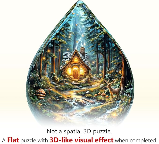 Wooden Puzzles for Adults, Mystic Forest Wooden Jigsaw Puzzle Unique Shape Wood Puzzles Adult 3D Visual Effect, Birthday Gifts for Puzzle Lovers Family Games (M-11.4 * 8.8in-135pcs)