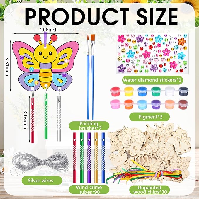 2025 VBS Wind Chime Making Kit for Kids Make Your Insect Own Wind Chime Wooden Ornaments for Girls and Boys DIY Insect Crafts Activity Birthday Spring Party Decoration