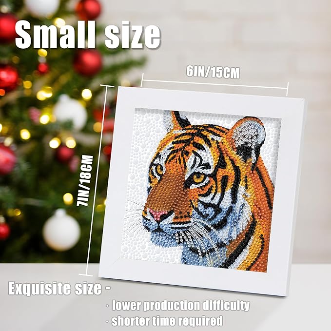 geesfayan Diamond Art Kits for Kids Ages 8-12,6 Inch DIY Gem Art Painting with 7 Inch Frame, Complete Starter Kit for Beginners, Creative Arts & Crafts Gift for Girls & Boys (Tiger)