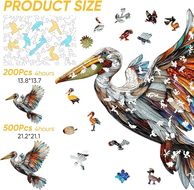 Wooden Puzzles for Adults 500 Pieces, Pelican Jigsaw Puzzles, Unique Shape Adult Puzzles, Irregular Christmas Thanksgiving Gifts for Family Friend(21.2 * 21.1 in)