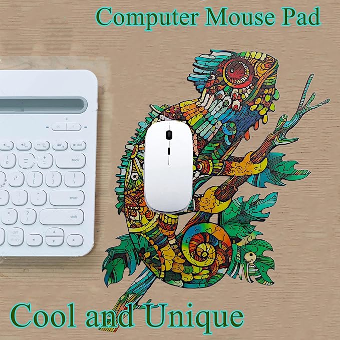 Wooden Jigsaw Puzzle for Adults,Unique Chameleon Animals Shaped Magic Jigsaw Puzzle Pieces Best Gift for Adults,Can be Used as a Cool Mouse Pad, 127pcs,(11.5x8 inches) Large…