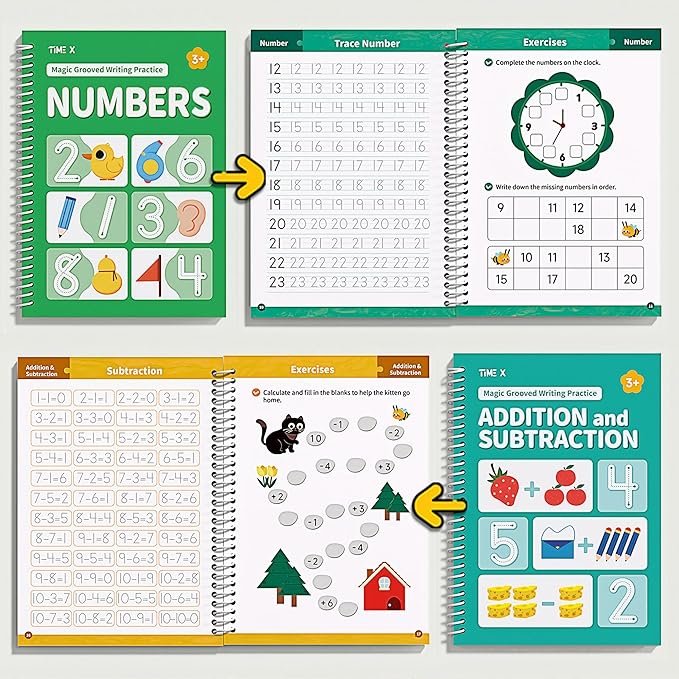 TIME X Magic Grooved Writing Practice Books, Reusable Handwriting Practice Books, Groove Workbooks, Handwriting Practice for Kids 3 +, Large Writing Practice Books (Practice 6-Books)