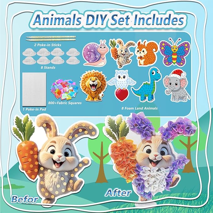 JRD&BS WINL Poke A Dot Art Kit - Magical Animals Theme (Lion, Butterfly, Rabbit) | No-Mess DIY Craft for Kids Ages 4-9 | Wooden Sewing Activity for Girls & Boys | Creative Gift for Birthday & Holidays