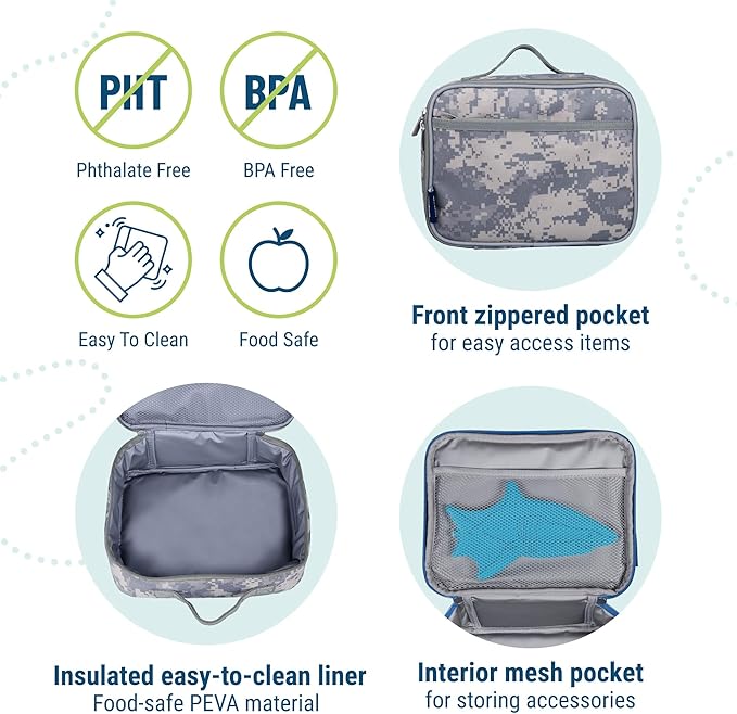 Wildkin Kids Insulated Lunch Box – Durable and Reusable for School & Travel - Digital Camo