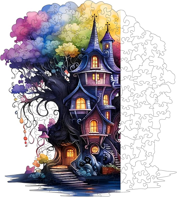 Wooden Puzzles, 135PCS Magical Tree Jigsaw Puzzles, Unique Shaped Wooden Puzzle for Adults and Kids, Family Game(Magical Tree, Medium)