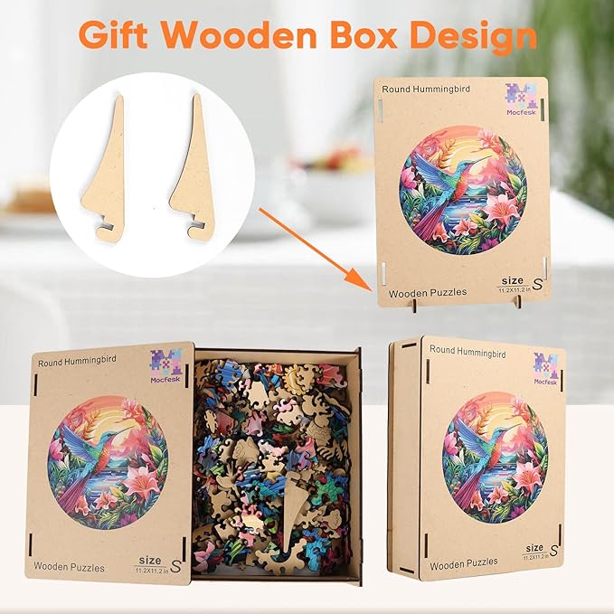 Wooden Puzzles for Adults, Hummingbird and Flower Puzzles 200 Pieces, Unique Shaped Jigsaw Puzzles for Adults and Kids, Birthday Gifts Fun Challenge Family Game 11.2'' x 11.2''
